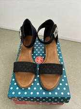 NEW Lindsay Phillips Open Toe Black Python Size 6 Wedge Heels Interchangeable