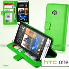 GREEN Premium Wallet Flip Stand Leather Case Cover F HTC ONE M7 810e +SP +Stylus