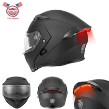 NEW Matte Black Flip up Modular Full Face Motorcycle Helmet 2 Visor LED DOT