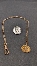 Antique Gold Plated Pocket Watch Fob with Clip Chain and Clasp