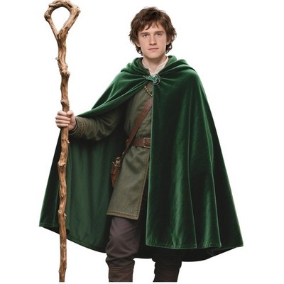 Medieval Green Hobbit Cloak with Leaf Brooch Renaissance Hooded Cape with Hoo...