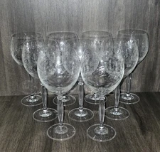 Set of 9 PIER 1 ELIZA Etched Leaves 8.25" Wine Water Stems Goblets Stunning!