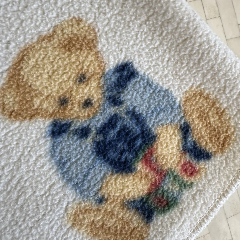 Vintage Blue Jean Teddy Bear Fleece Baby Blanket Girl And Boy Stars Springmaid - Image 3 of 4