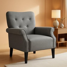 mid-century armchair Vintage High-Back Tufted Armchair with Gold Velvet Upholstery — listing 4