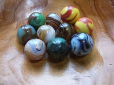 10 0.71" Christensen Agate Swirl & Slag vintage marbles....