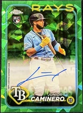 🔥 [CHASE PACK] 2024 Topps Chrome Sapphire Junior Caminero Auto Green /99 READ