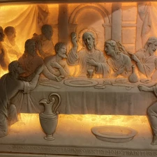 Vtg The Last Supper In 3D Relief Resin Plaque Art Monochrome Beige 16x10" Mexico