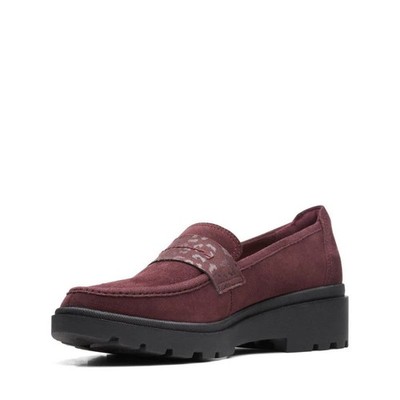 Clarks Women's Calla Ease Loafer Flat, Burgundy Suede [26169473], NEW