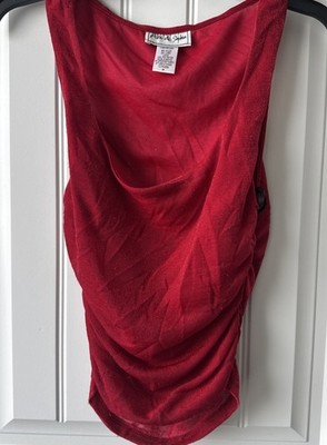 Alex & Sophia Women's Juniors' Red Glitter-Knit Scoop-Neck Shirred Top Size M