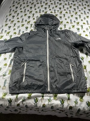 The North Face Mens XL Dark Gray Hooded Packable Jacket Hiking Ripstop Full Zip