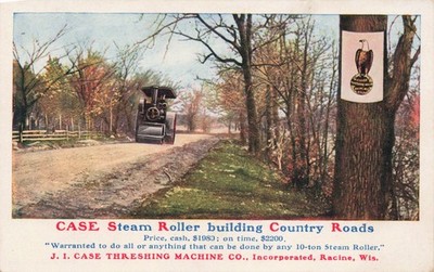 Case Steam roller Railroad Vintage Postcard