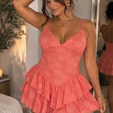 Wild Fable Floral Ruffle Mini Dress Coral Pink Size L