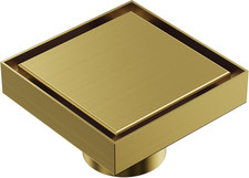 Brushed Gold 4" Square Shower Drain, SUS304 Steel, High Flow, Anti-Clog Strainer
