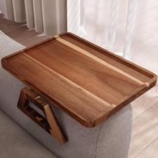 Acacia Wood Couch Arm Tray Folding Sofa Armrest Table Remote Drink Tray