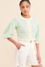 For Love  Lemons Lizzy Womens Medium Bubble Sleeve Cardigan Sweater Granny Core