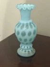 Fenton Coin Dot Opalescent Baby Blue Vase 6.5” High Ruffled Top Edge
