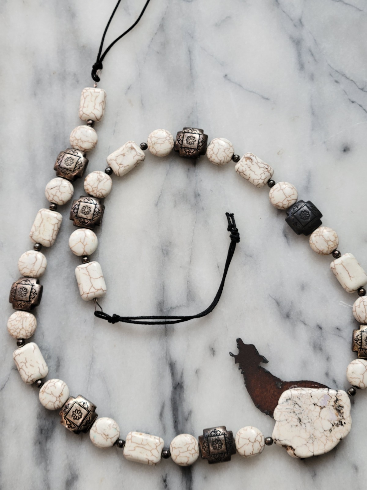 Native Looking Statement Necklace, Magnesite, Sil… - image 4