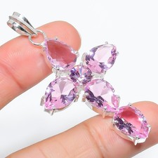 Pink Kunzite Gemstone Handmade 925 Sterling Silver Jewelry Pendant Size 2.50"