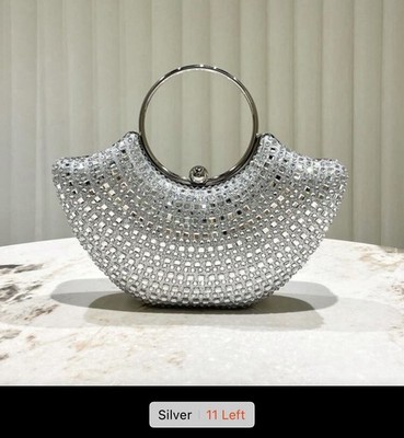 1pc Silver Glitter Wavy Pattern Round Handle Handbag, Elegant Clutch Purse