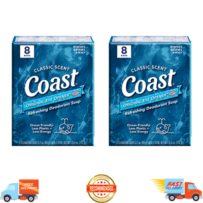 #ad Coast Refreshing Deodorant Bar Soap Classic 3.2 oz 16 Bars New Sealed Pack $10.59