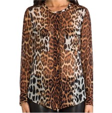 Equipment  Femme Top Lynn Contrast Magic Silk Blouse XS Leopard Print Button Down
