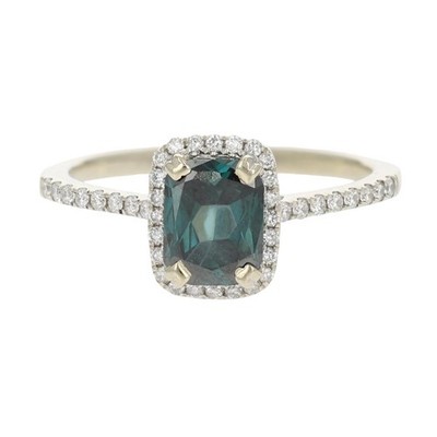 1.03ctw Radiant Cut Blue Diamond Halo Engagement Ring 14k White Gold Size 6.5