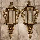 2 Gold Burwood Hanging Lantern Wall Pocket Homco Planter Floral 585-1 19.5”x9.5” — photo 1
