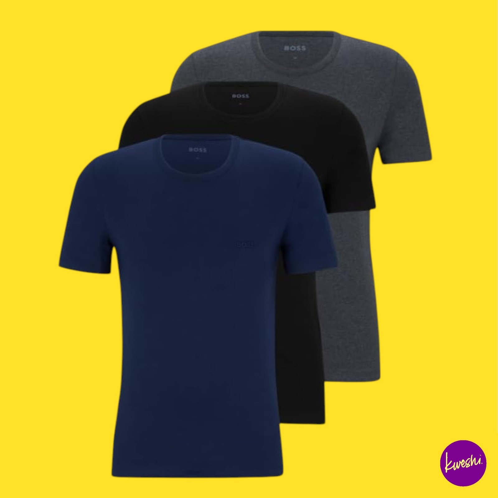 BOSS Men's 3-Pack Crew Neck Cotton Jersey T-Shirts, Blue/Black, UK XL | EU 56