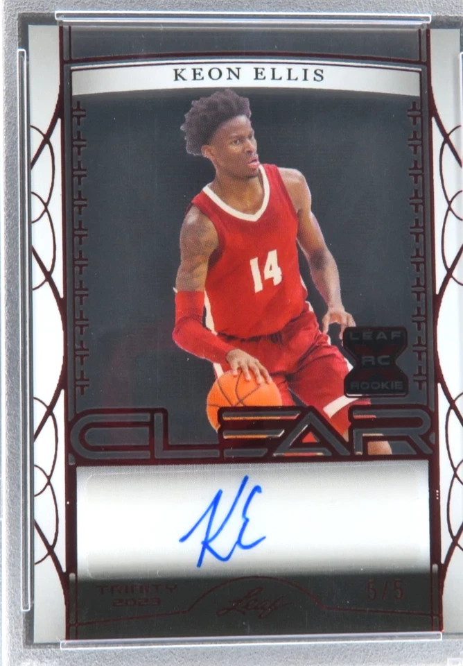 2022-23 Leaf Trinity Clear Auto Red /5 Keon Ellis #CA-KE1 Rookie RC PSA 9 MINT - Image 4 of 4