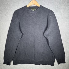 Vintage Eddie Bauer Men's L Sweater Waffle Knit Crewneck Pullover Gray Cotton