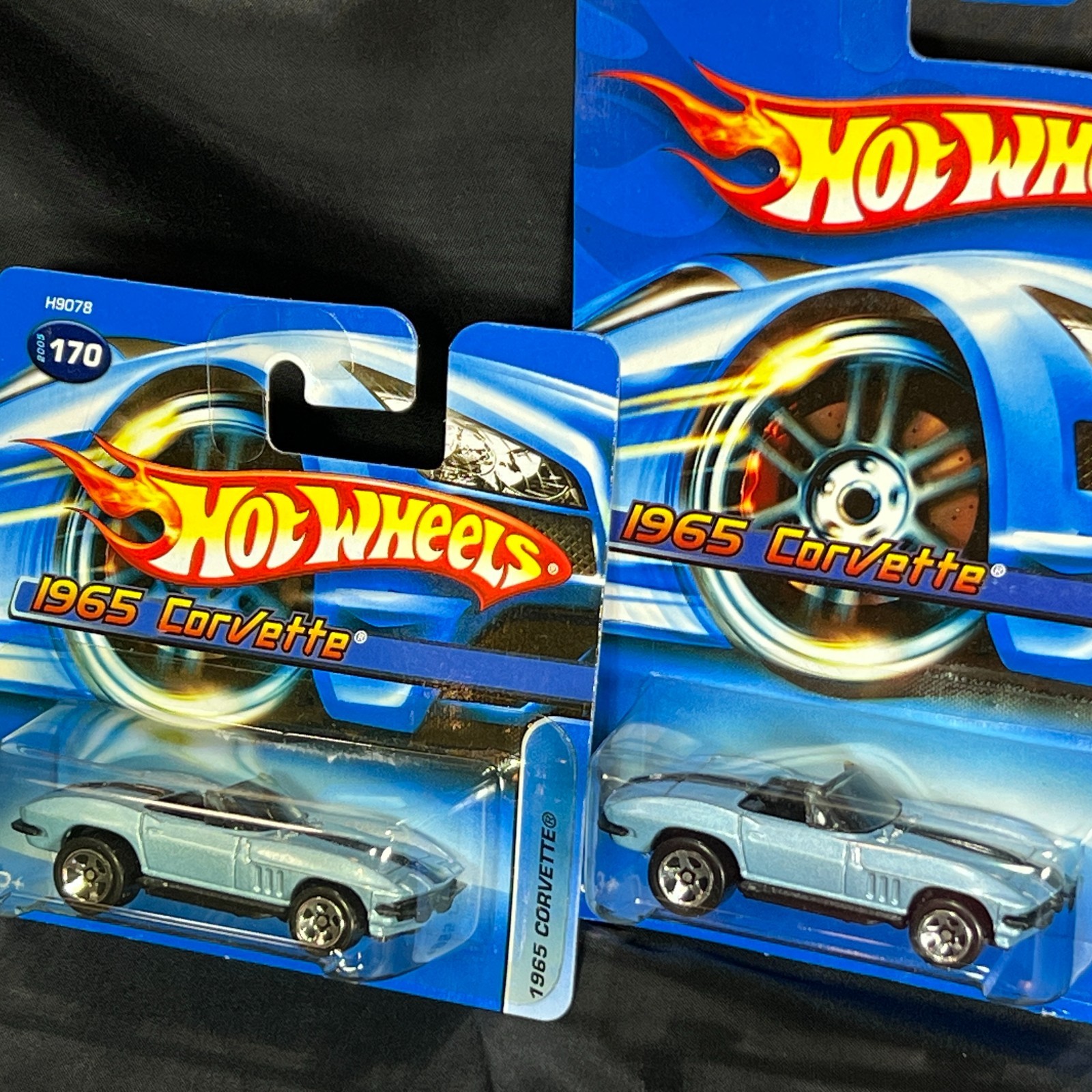 Hot Wheels 2005 Blue Convertible 1965 Corvette Diecast Cars w/ Rare Short card