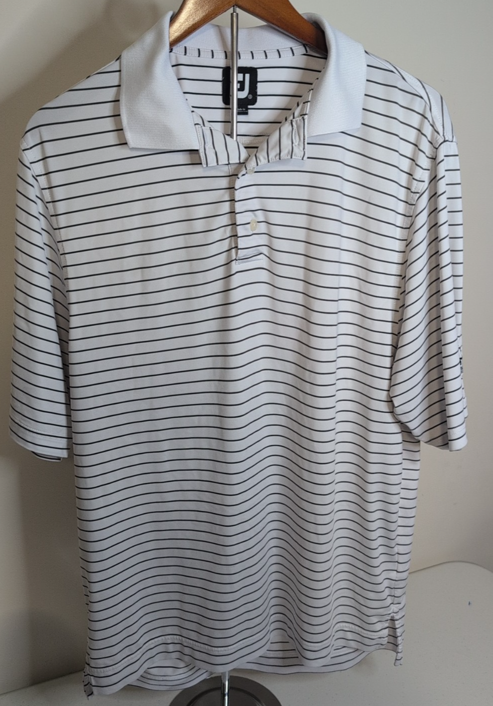 Footjoy Golf Shirt Polo White Striped Size Mens Small Stone Creek Golf