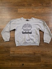 Vtg 90s Timberland Sz.M Embroidered Big Spellout Crewneck Sweatshirt Gray