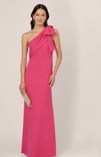 Adrianna Papell Sz 12 Hot Pink One Shoulder Crepe Stretch Mermaid Gown $199