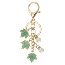 Maple Leaf Keychain Maple Leaf Enamel Plant Keyrings with Pearl Pendant, Green