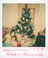 Old Vintage Photo COLOR POLAROID BAD CROP BOY GIRL CHRISTMAS TREE PRESENTS 1978