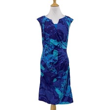 Adrianna Papell Dress Womens 8 Blue Aqua Gathered Sides Cap Sleeve Sheath Midi