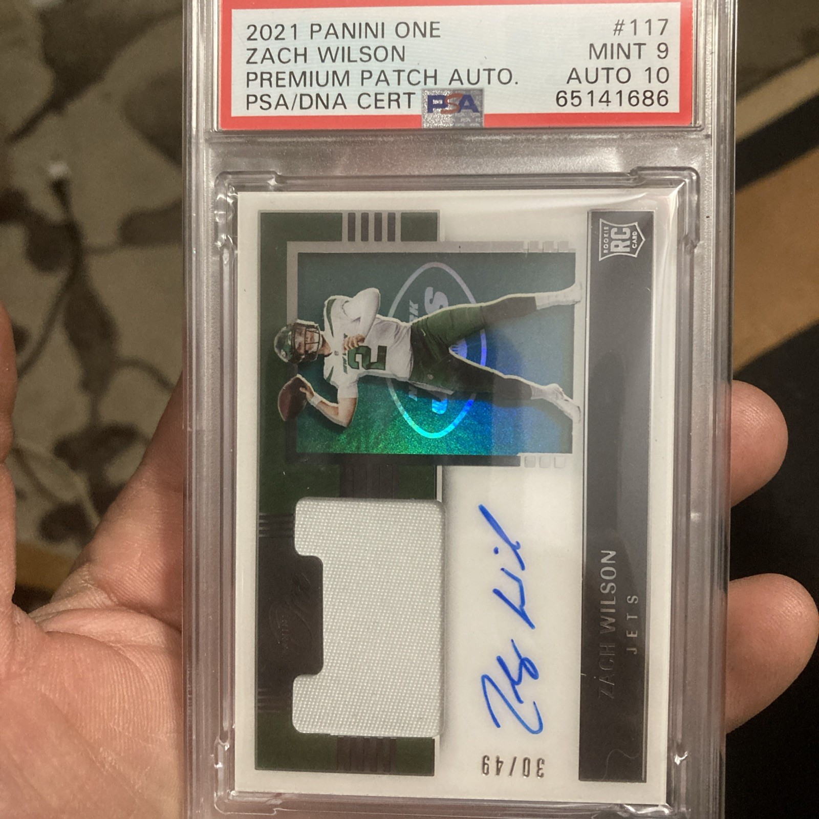 Zach Wilson Panini One #117 Premium Patch Autograph