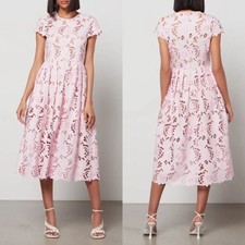 NWT Self Portrait Pink Cotton Guipure Lace Midi Dress Peony Light Pink SIZE US 6