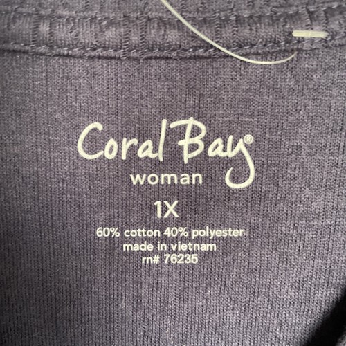 Coral Bay Damen Bluse Oberteil Einfarbig Blau Plus 1X Baumwollmischung Kurzarm V-Ausschnitt - Bild 2 von 7