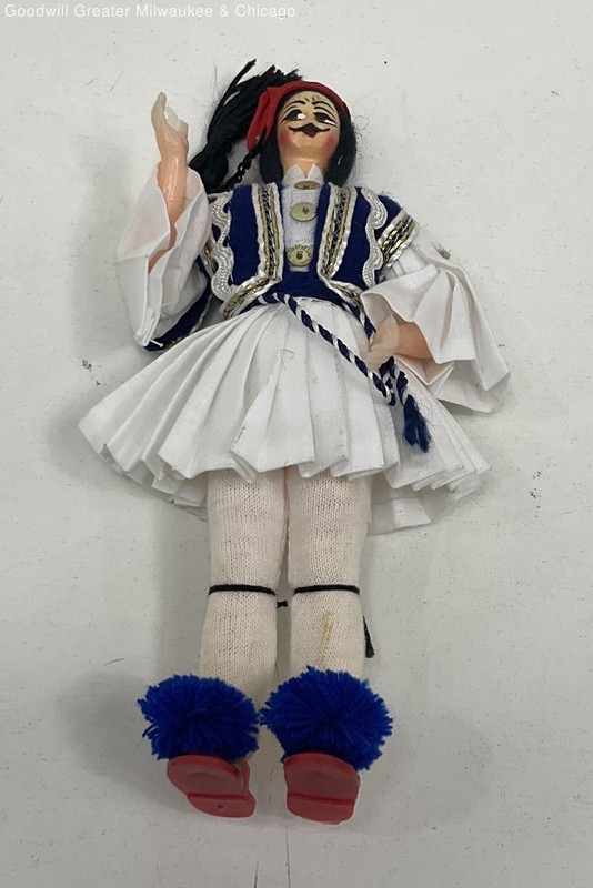 Unbranded Toys Vintage Greek Souvenir Doll Traditional White Blue Red