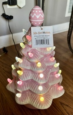 Cottontail  Pink Light Up Easter Ceramic Bunny Tree  12-1/2''