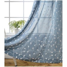 Floral Embroidery Sheer Curtains 52x63 - Dusty Blue 2 Panels