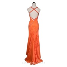 Vintage Silk Prom Dress Maxi Gown 4 Orange Y2K Ruffle Fairy Bead Slip Glam Guest