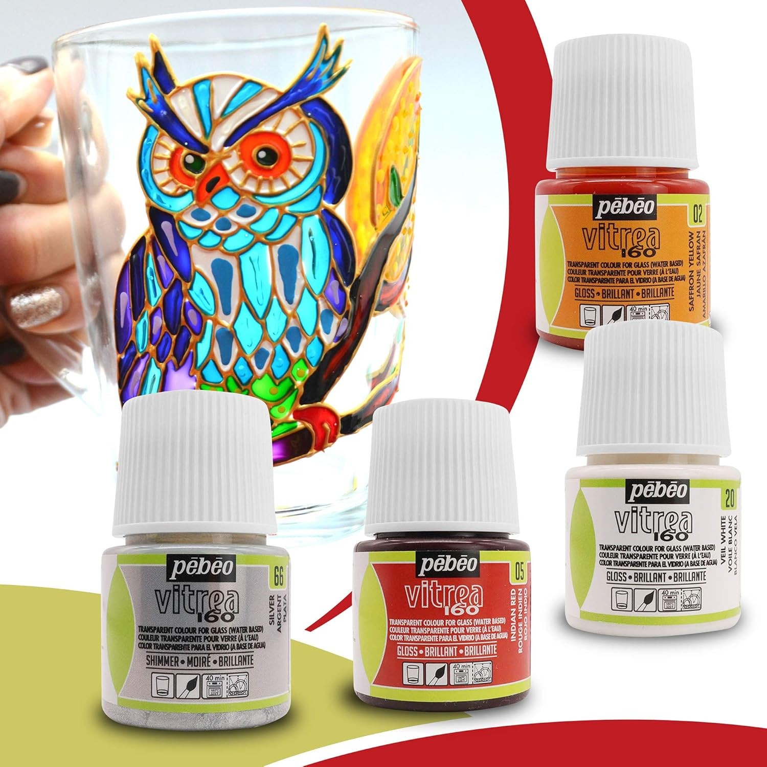 Pebeo Vitrea 160 Glass Paint Transparent Colour Glossy and Brilliant Made in