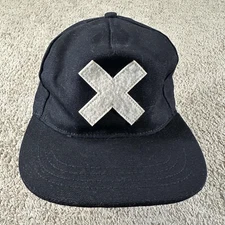 The Ampal Creative Hat Cap Strap Back Black Canvas Felt X Patch Mens USA Made