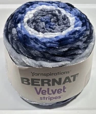 1 BERNAT VELVET STRIPES in CELESTIAL INDIGO 10.5oz 315yds 100% Polyester