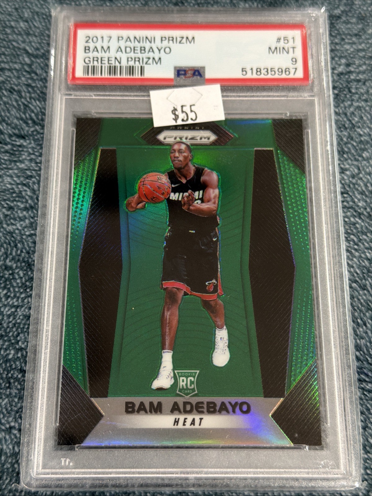 2017 Panini Green Prizm #51 Bam Adebayo Miami Heat RC Rookie PSA 9 MINT