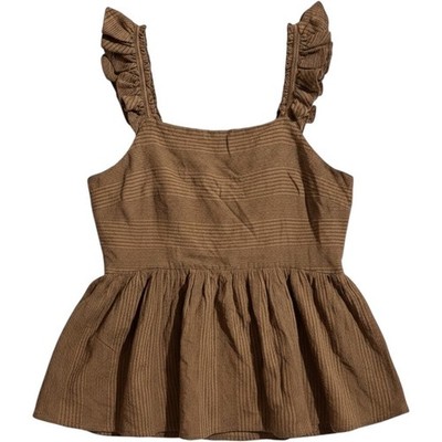Treasure & Bond Babydoll Top Women Small Brown Oversized Ruffle Stripe NWT