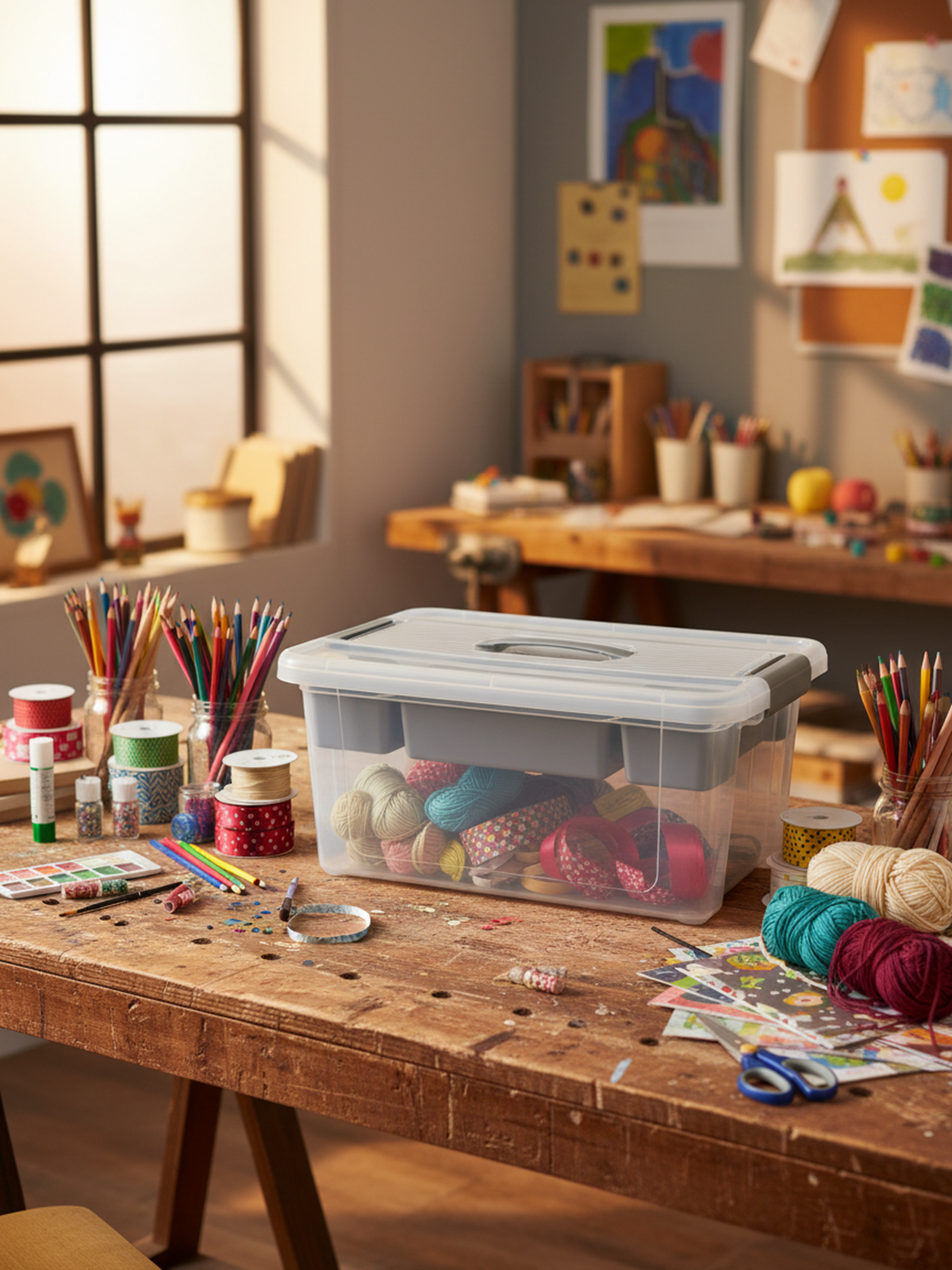 Craft Storage Organiser Box w/ Removable Caddy Sewing Beads Hobby